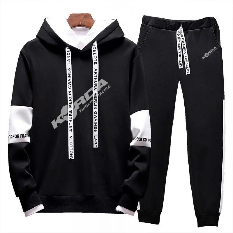 2024 Spring Autumn Korda Inspired Tribute Logo Print Patchwork Sleeve Hooded Hoodies Coat+Sports Trousers High-Quality Trend Set