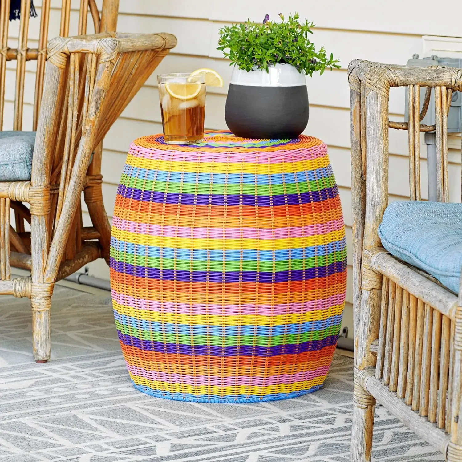 

Household Essentials Handwoven Resin Barrel Side Table, Multicolor