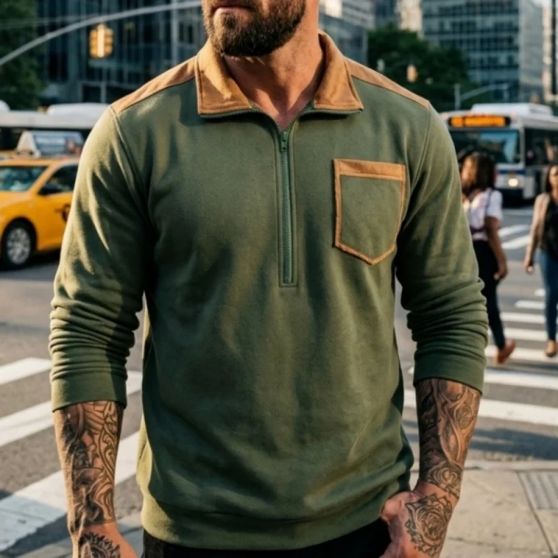 

Urban Style Men's Long Sleeve Lightweight Sweatshirt | Short Zip Design | Spring/Fall Outdoor & Commuter Wear for Man