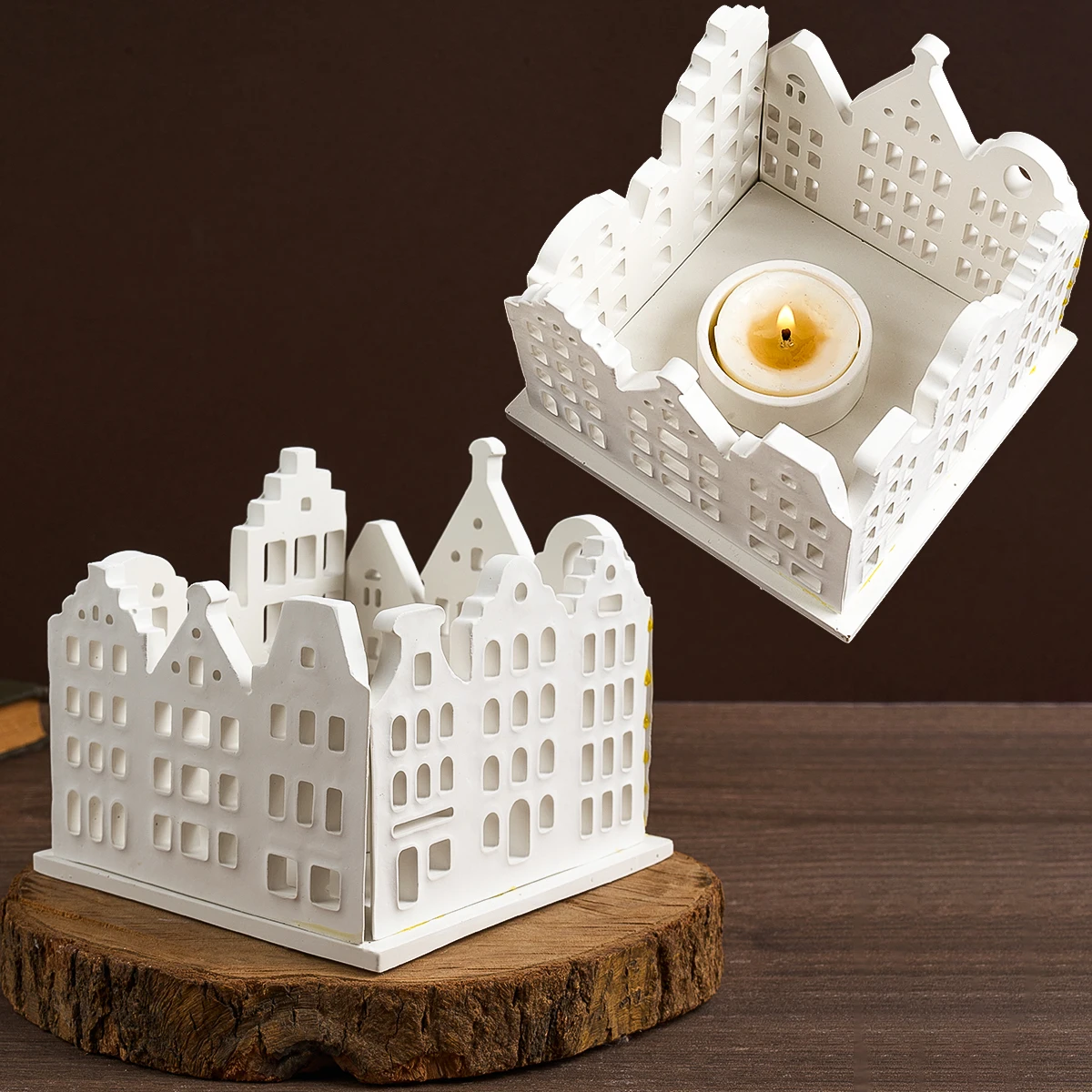 Concrete Square House Silicone Mold with Windows DIY Creative Castles Candle Holder Tea Lamp Mould 3D Nordic Craft Holiday Gift