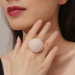 Elegant Full Pearls Statement Midi Finger Rings for Women Girl Gold Plated Wedding Promise Ring Holiday Party Jewelry Gift Anel