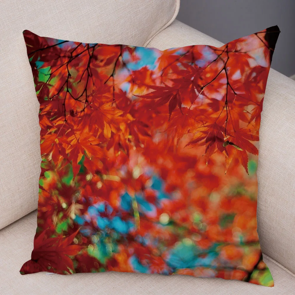 Autumn Maple Leaf Printing Pattern Cushion Cover Home Living Room Sofa Decoration   Pillow