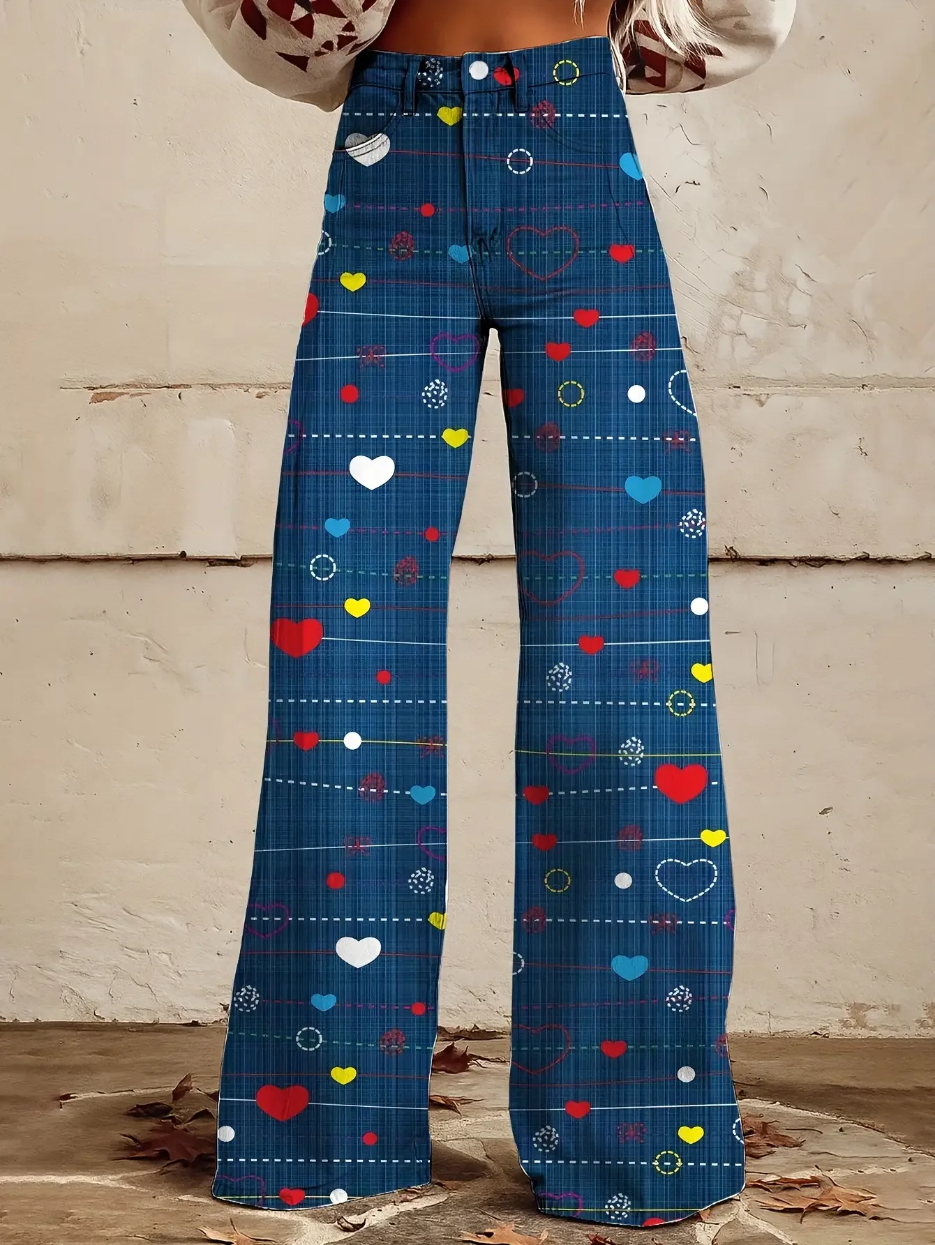 2026년 다양한 컬러풀한 웨스턴 프린트가 돋보이는 캐주얼 청바지, 루즈한 와이드 레그 디자인, 게임 세계의 바지