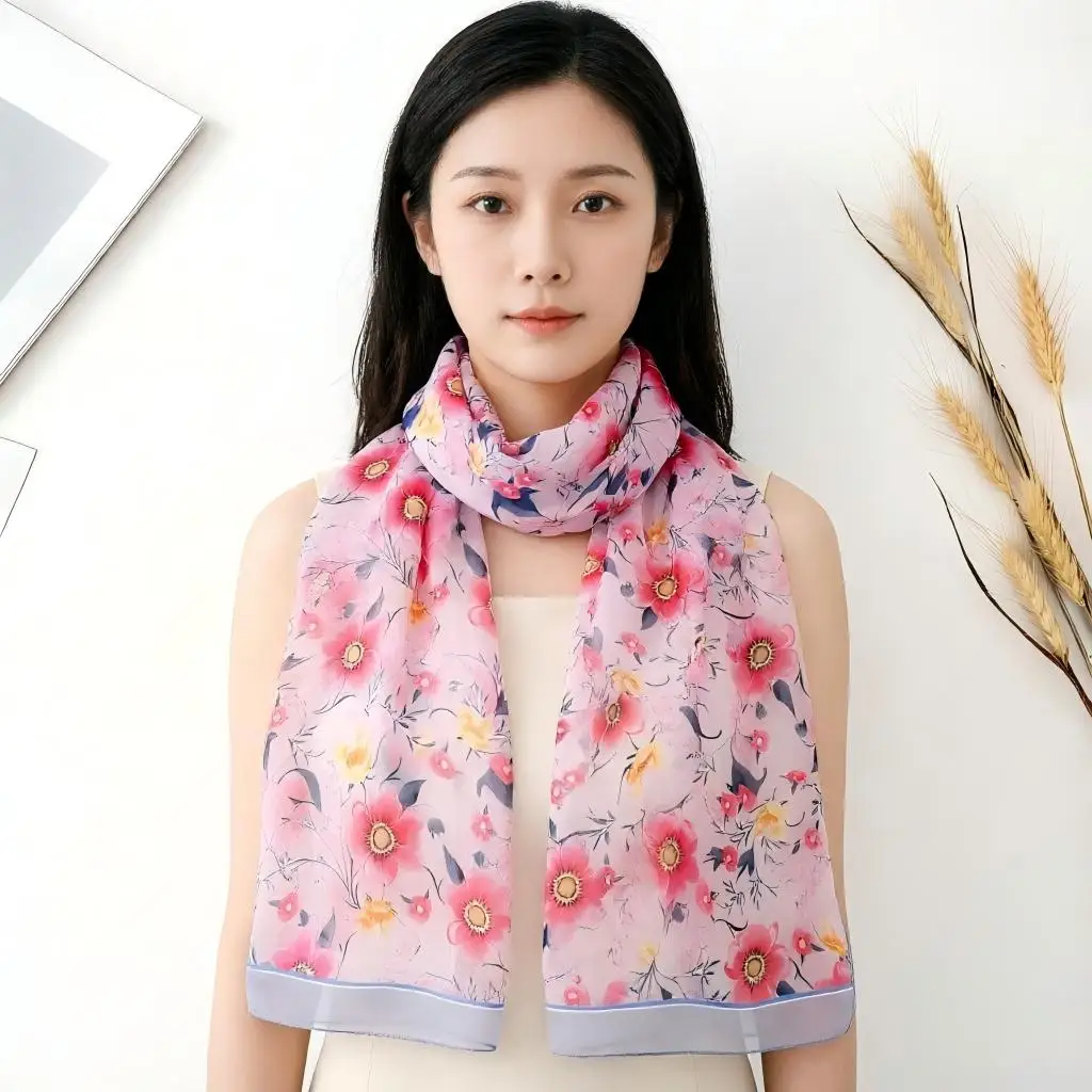 

Women's Sunflower Print Chiffon Shawl 160x50cm - Lightweight Floral Georgette Scarf for Beach, Travel, Sun Protection, Spring