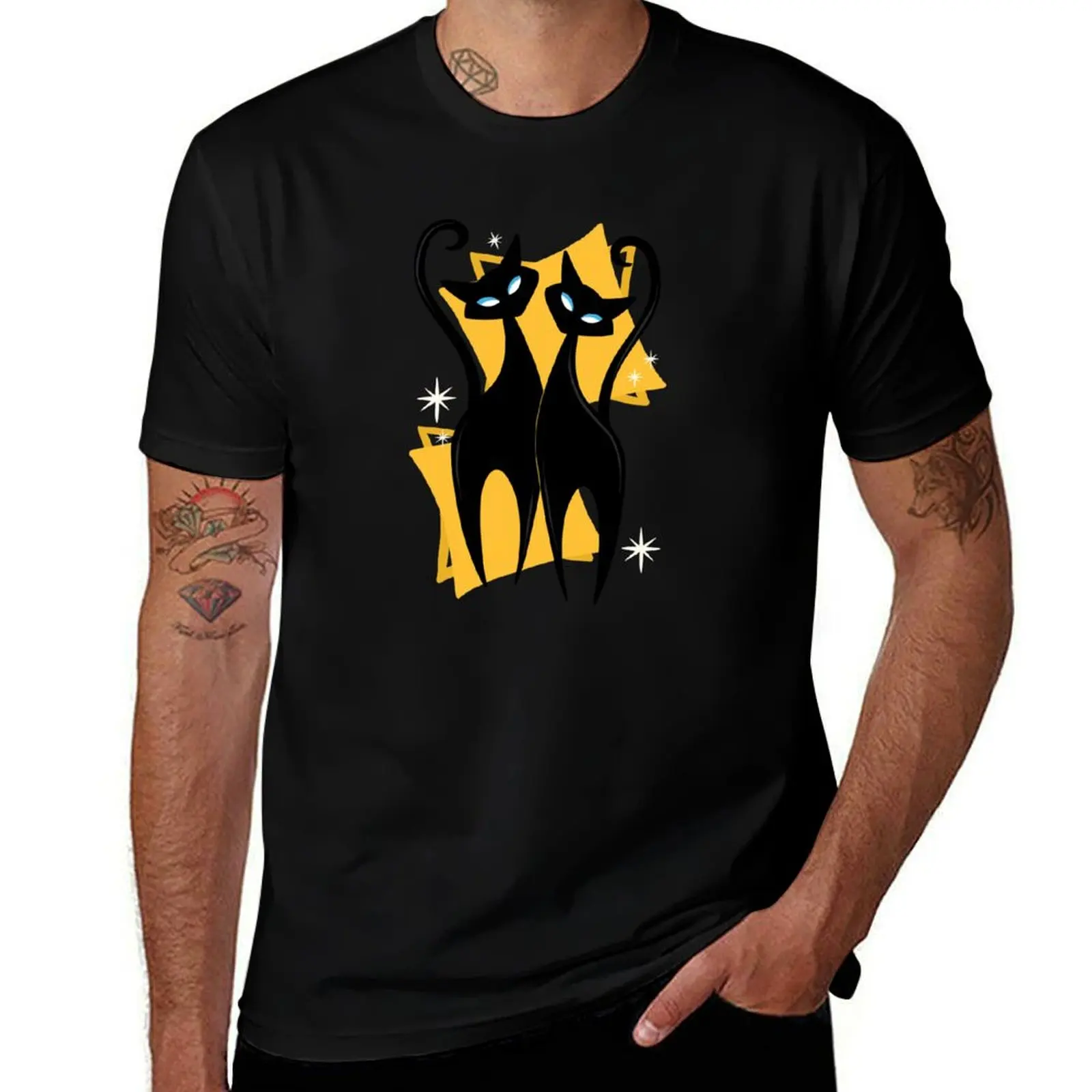 Sunshine Spectacular Atomic Age Black Kitschy Cats T-Shirt Comfort Stretch Tee Shirt T-Shirt
