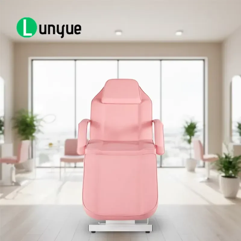 Professional Pink Hydraulic Reclining Massage Bed Chrome Base PVC Leather Beauty Furniture with Storage Drawers Modern