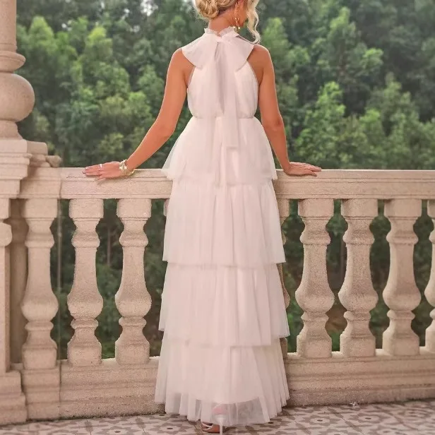 Элегантное вечернее платье, однотонное сетчатое каскадное платье с рюшами для беременных, с круглым вырезом, без рукавов, реквизит для фотосессии, платье для беременных