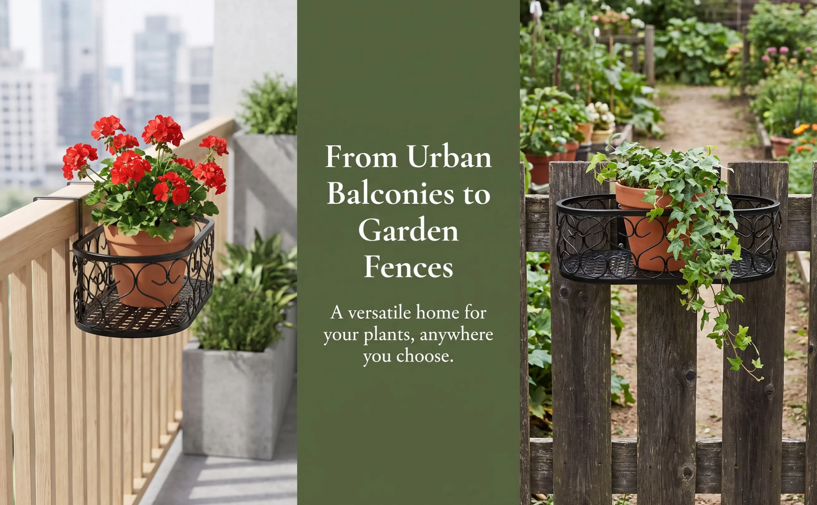 Metal Balcony Railing Hanging Flower Pot Rack Elegant Rounded Corner Design Outdoor Plant Holder for Patio Balcony Window Sill