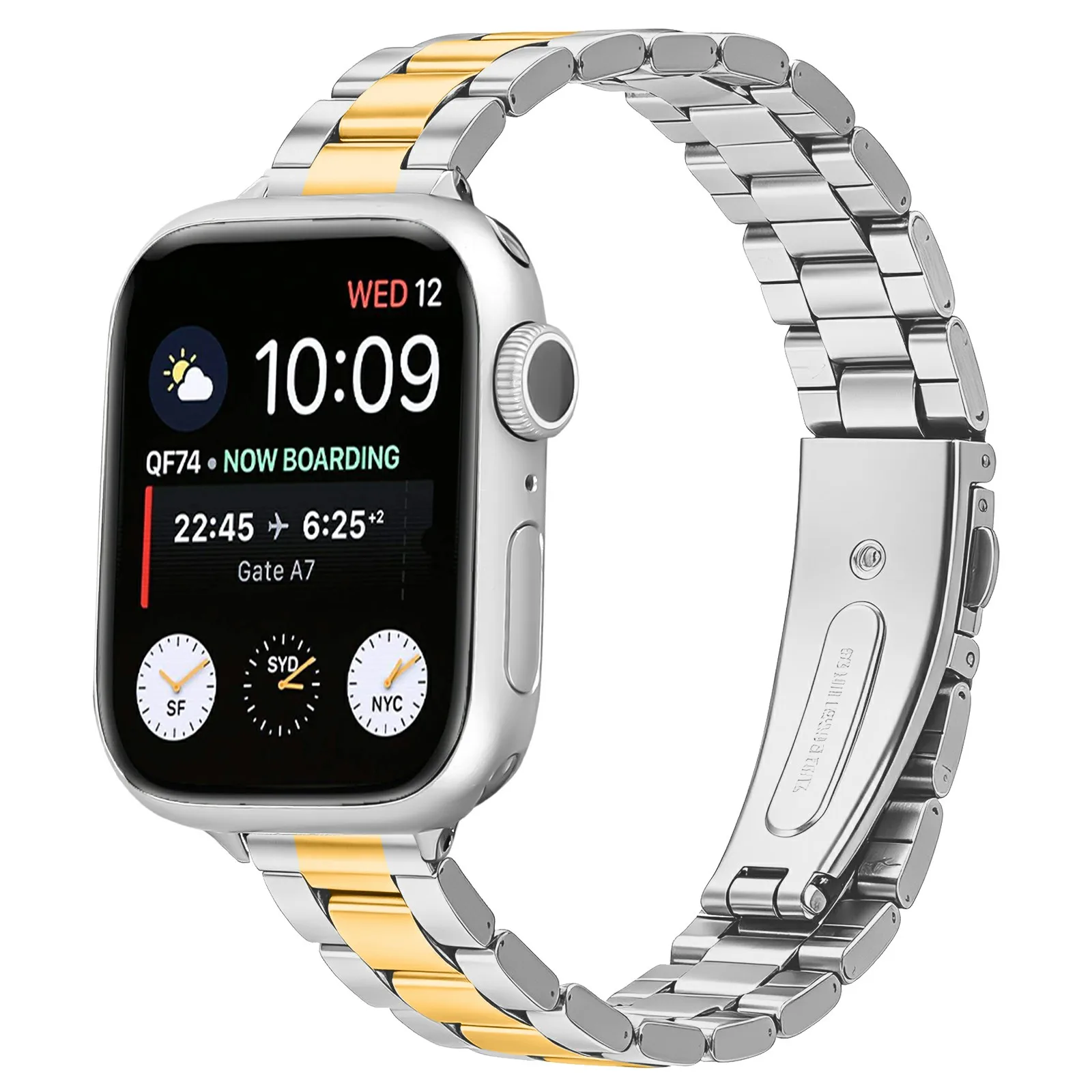 Metal Watch Strap for Apple Watch Series 11 10 42mm / 9 8 7 41mm / SE3 SE2 SE 6 5 4 40mm / 3 2 1 38mm Three-bead Stainless Steel