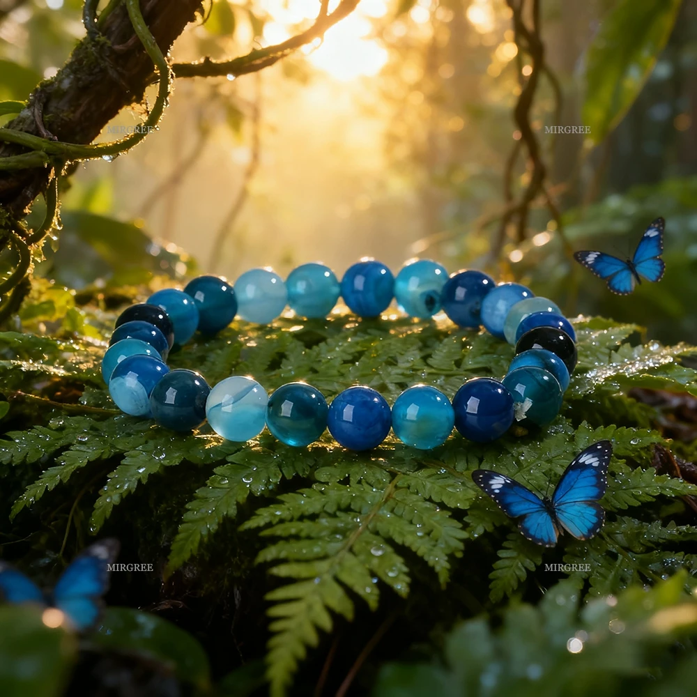 1pc Natural Blue Gradient Agate Bracelet Energy Jewelry for Daily Wear&Gift Selection