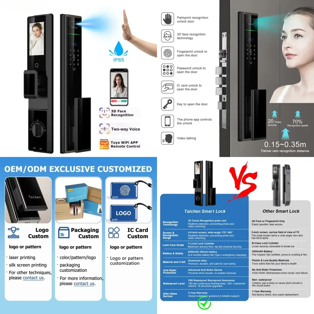 Cerradura Inteligente para Puerta con Huella Dactilar, Cerradura Eléctrica Inteligente con IA, Cerradura Exterior Impermeable, Cerradura Inteligente de Seguridad