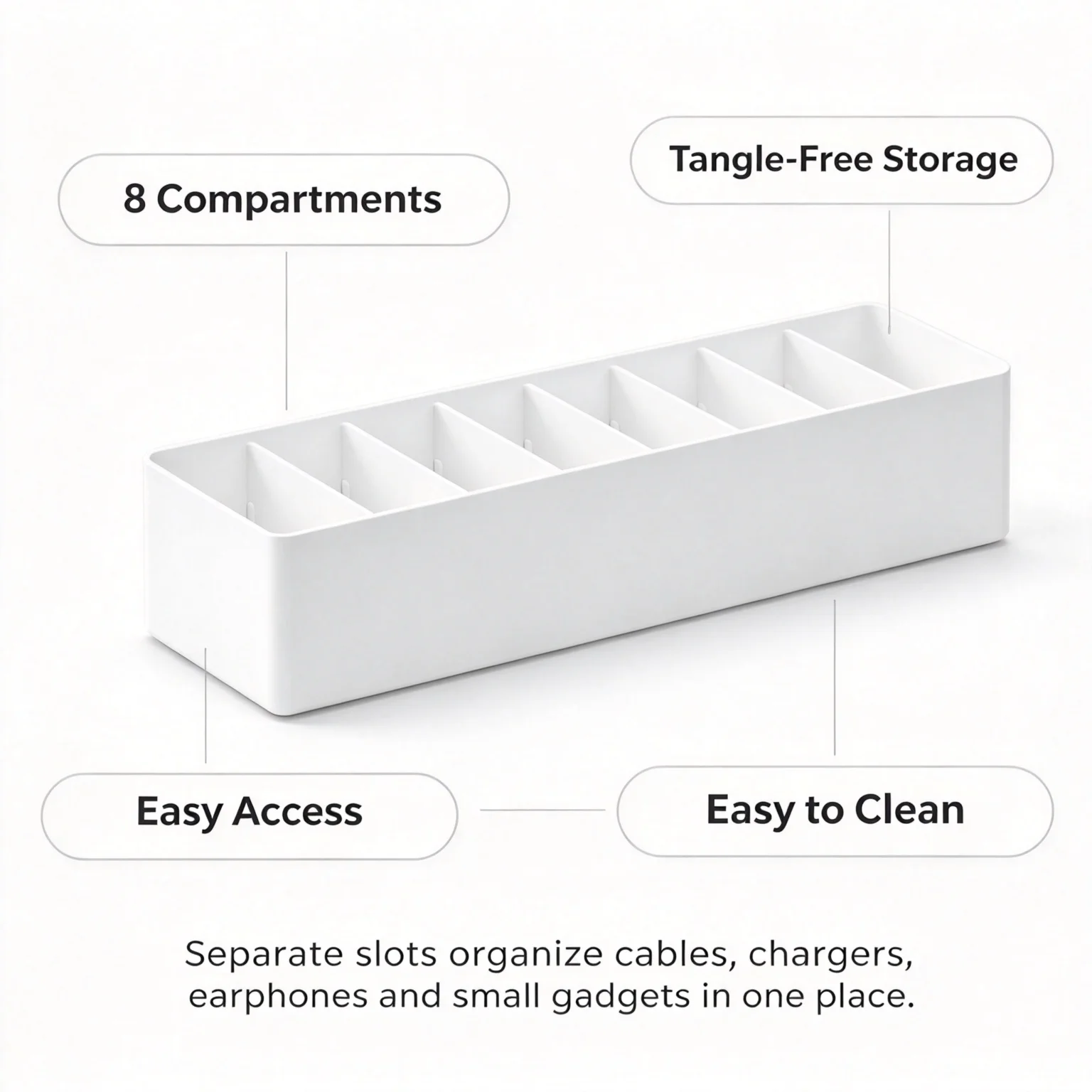 8-grid cable storage box, desktop data cable, charger cable, remote control storage rack, white