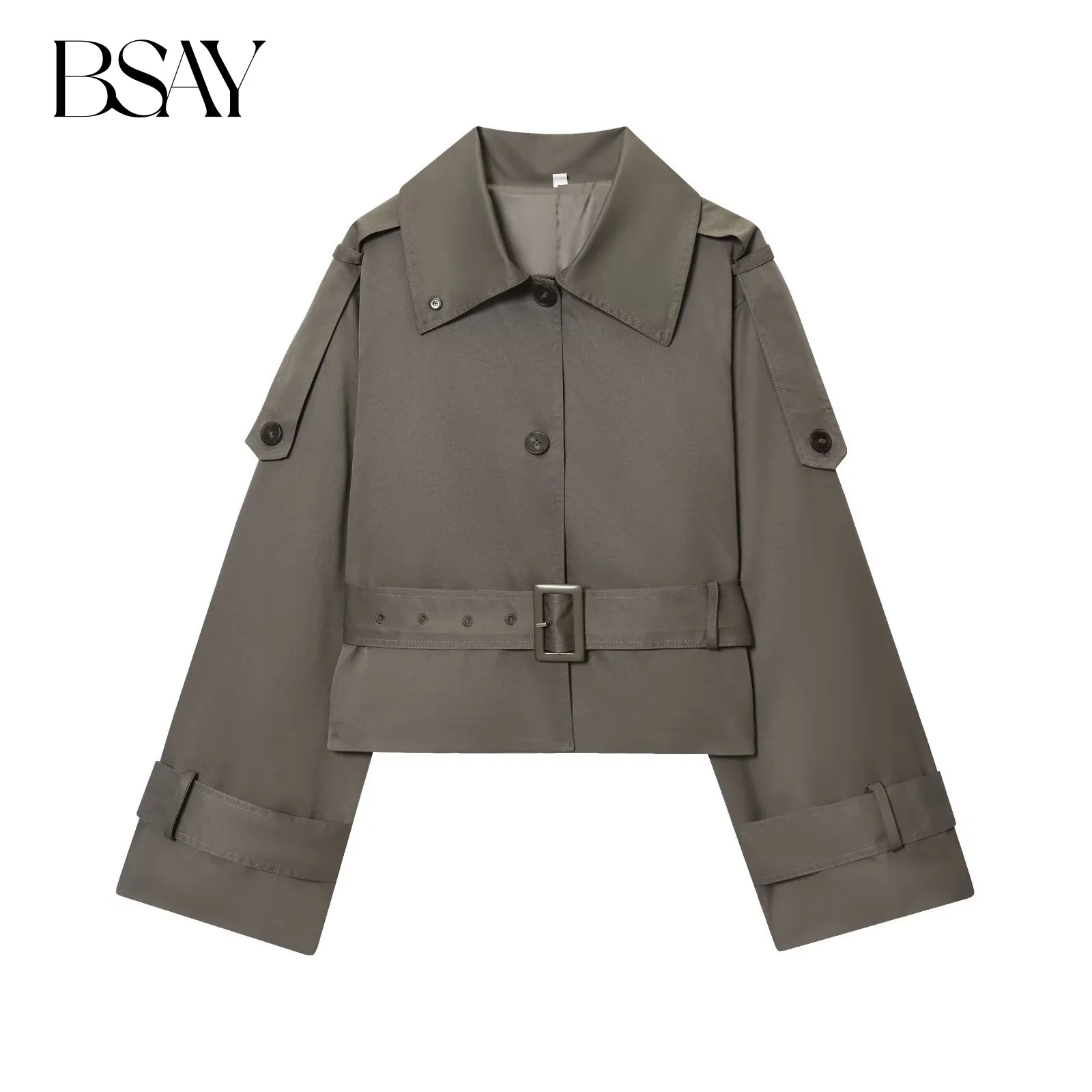 

BSAY, пояс с большим воротником-стойкой, короткая ветровка, новинка осени 2021, женская куртка с украшением на плечо, пальто, шикарные женские топы Mujer