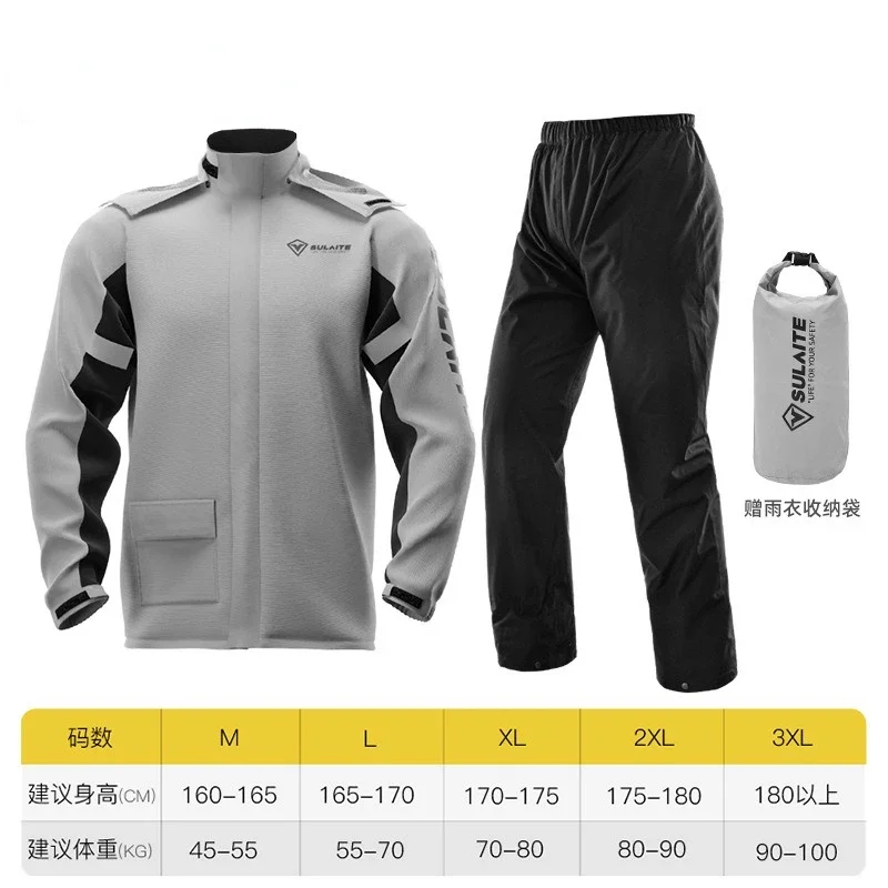 SULAITE Motorcycle Raincoat and Pants Set Outdoor Cycling Full Body Split Raincoat and Pants with Hidden Shoe Cover