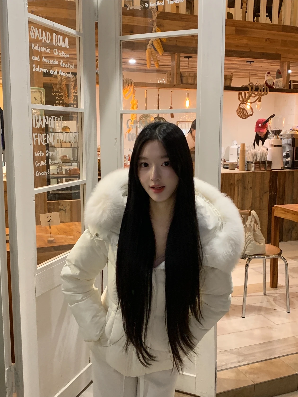 

Korean Style Women's down Jacket with Fur Collar Slimming Waist Design Duck down Filling Warm Thick Long Sleeve Coat