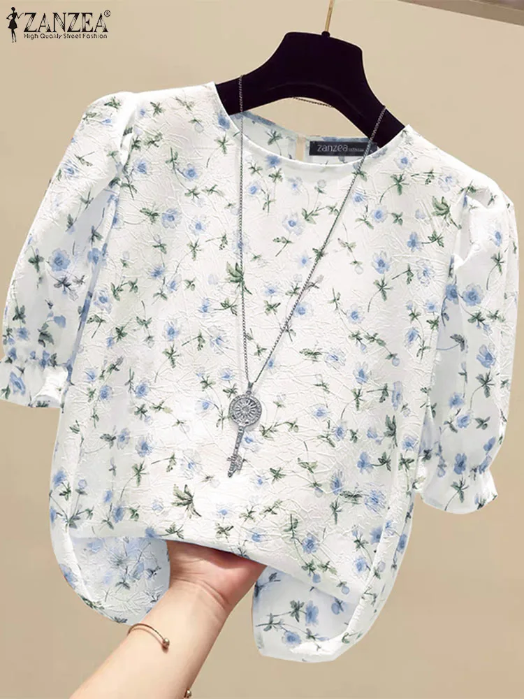 ZANZEA Summer Elegant Short Sleeve Blouse Women Floral Printed Shirt Fashion Work Tops Tunic Casual Loose Holiday Blusas 2024