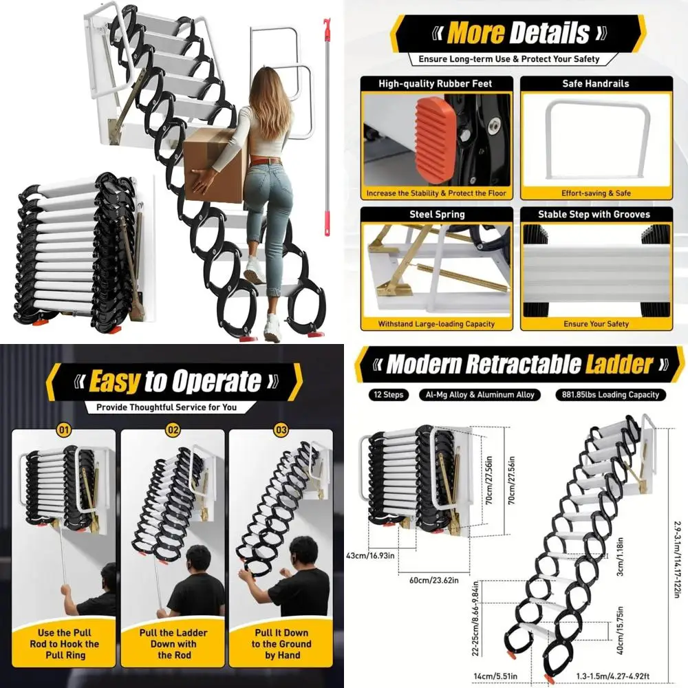 سلم عطلي من سبائك الألومنيوم مكون من 12 خطوة بسعة 2600 رطل ونظام سحب للأسفل لسهولة الوصول والتخزين #1