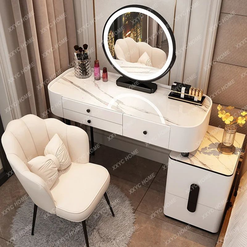 Light Luxury Dressing Table Bedroom Modern and Simple New Small Unit Makeup Table Storage Integrated Rock Plate Makeup Table Gla