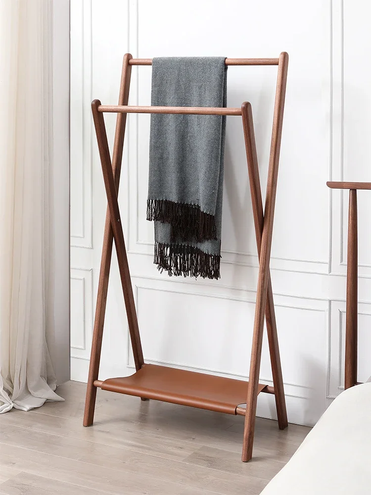 solid wood floor hanger black walnut coat rack Nordic foldable storage bedroom shelf