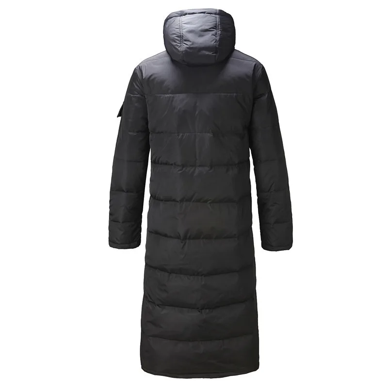 Masculino engrossado para baixo jaqueta inverno quente longo para baixo casaco maxi parka jaqueta masculina removível com capuz sobre o joelho solto