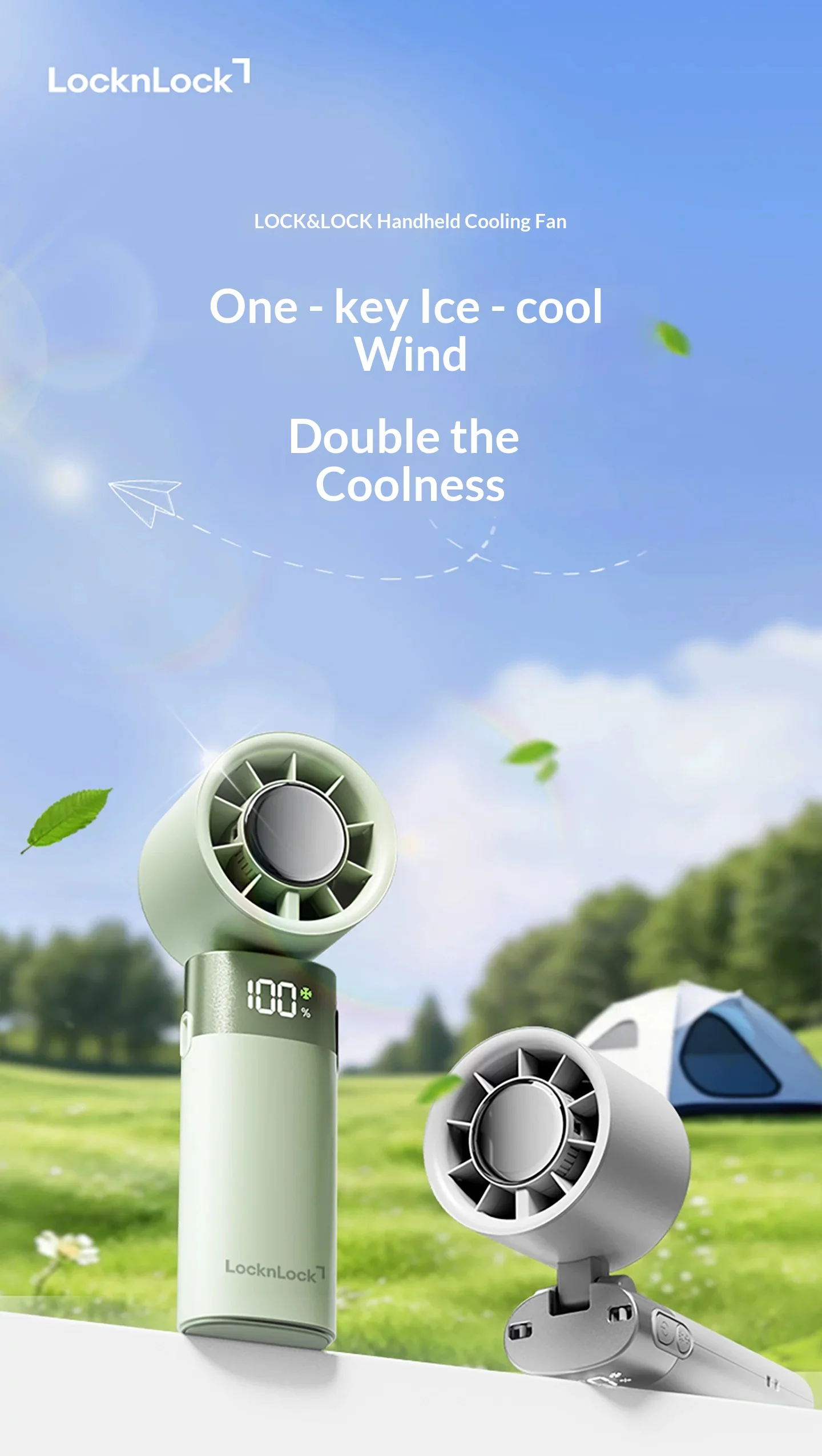 LockNLock ENF8149GRN Handheld Fan Brushless Motor Handheld Small Fan 100 Th Gear Wind Can Be Adjusted At Will Light Weight Gifts