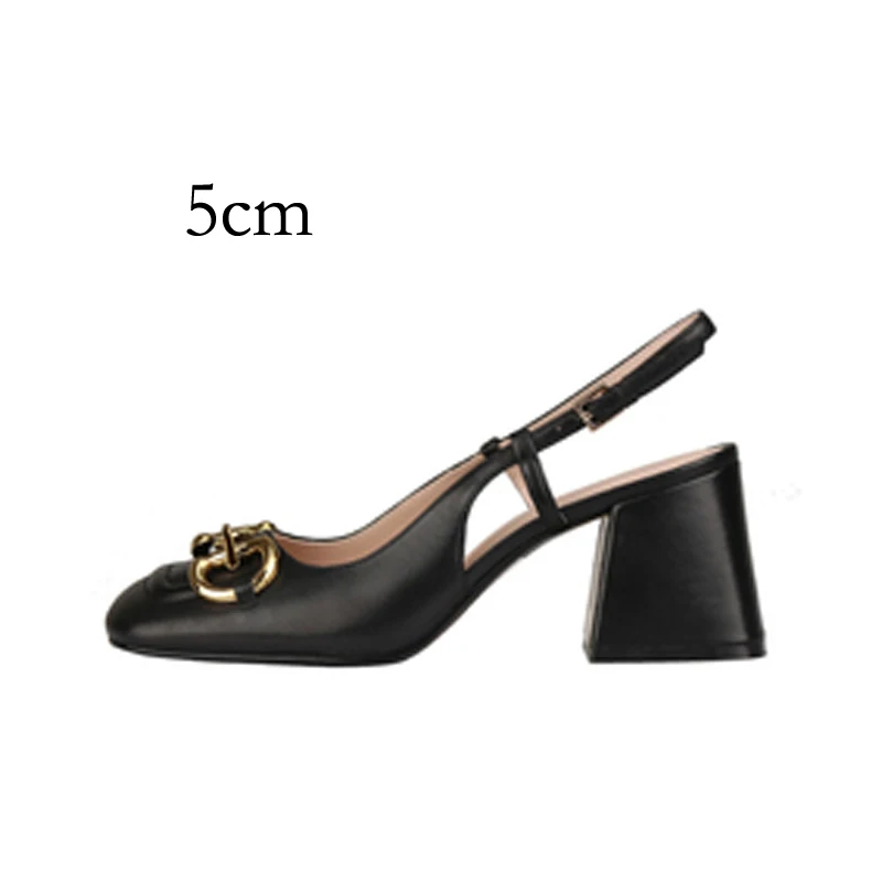 

Sandals designer summer sexy fashion low heel back with candy-colored thick metal buckle solid office French horse vintage women