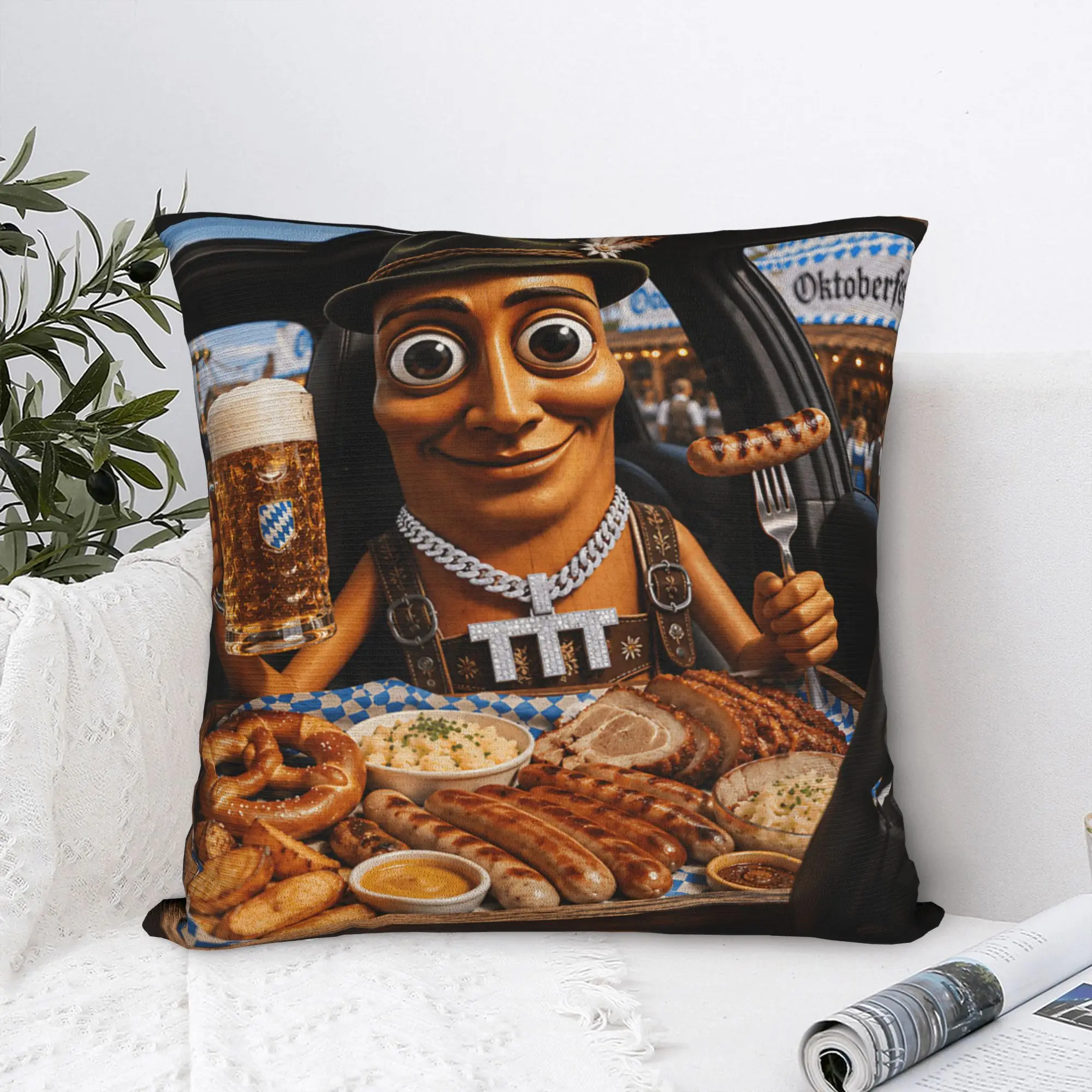 Pillow Case Drive Thru Oktoberfest Feast Tung Sahur Car Mukbang Brainrot Print  Pillow Cover For Sofa Home Decor Pillowcases