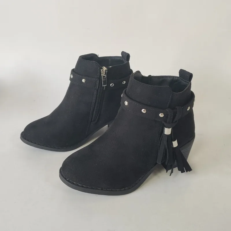 

Girls Short Boots Rivets Tassel Simple Fashion Children Catwalk Princess Boots Kids Low Heels PU Boots Spring Autumn 2025 New