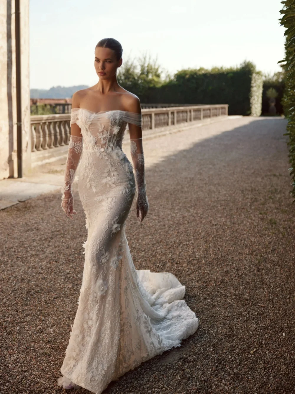 فستان زفاف دانتيل مطرز بطول الأرض بدون قفازات فستان زفاف ثلاثي الأبعاد بدون أكتاف 2026 فساتين مخصصة للعروس #4