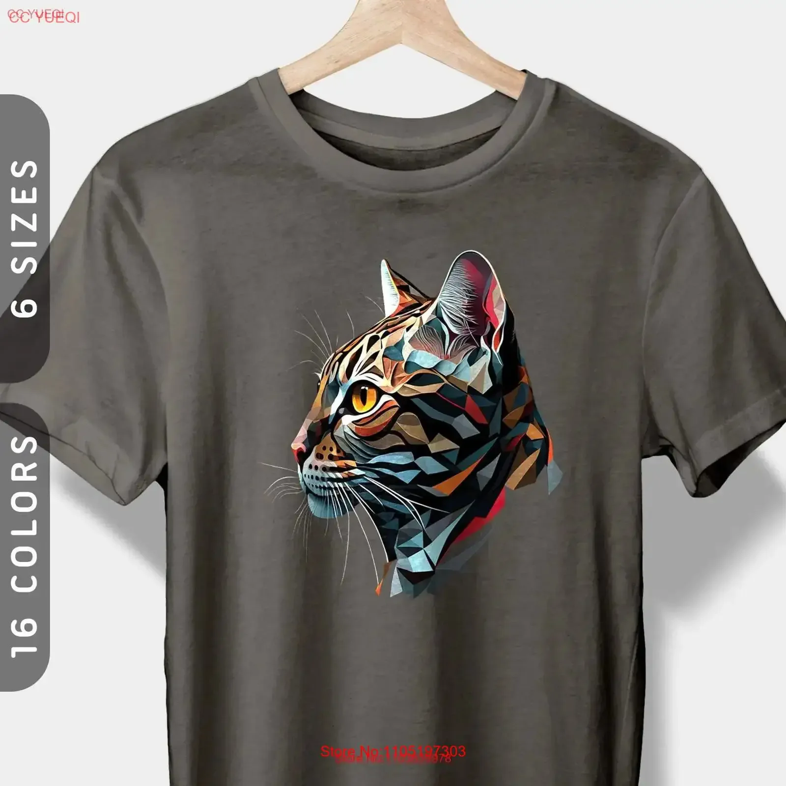 Bengal Cat Portrait T Shirt Digital Abstract Minimalist Design Geometric Art Print Colorful vintage Washed streetwear Stylish