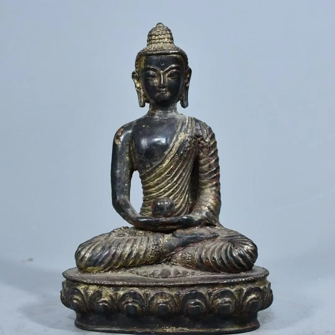 Bronze Amitabha Buddha Statue Tibetan Buddhism Lotus Base Figurine