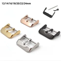 Stainless Steel Watch Buckle 16mm 18mm 20mm 22mm 24mm Metal Watchband Clasp with Pins 12/14mm Silver Black Gold Accessories