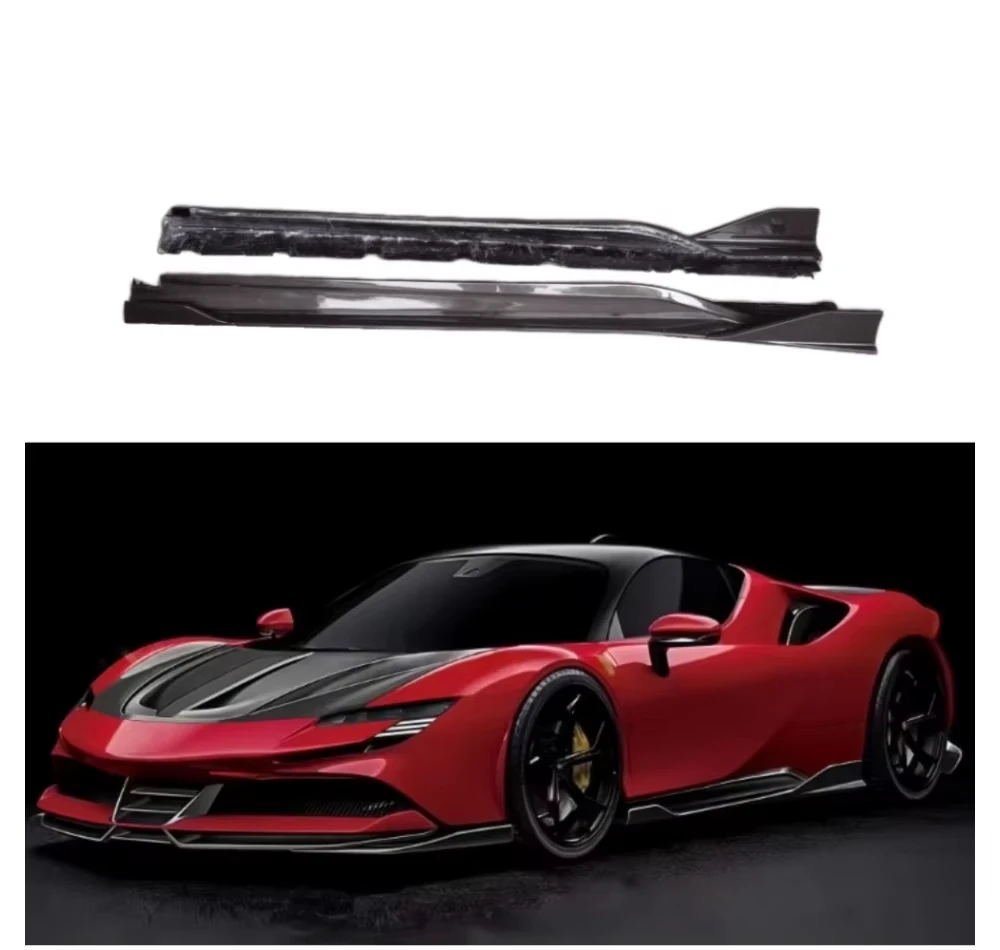 Dry Carbon Fiber Side Skirt with Skirt Edge and Side Turbulence Suitable for Ferrari SF90