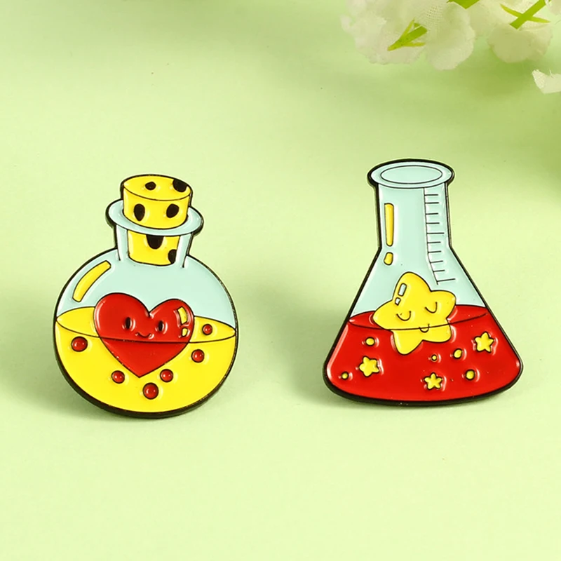 Creative Chemistry Tube Enamel Pins Cute Love Science Experiment badge Punk Costume Accessories Jewelry Gift Cute Lapel Brooch