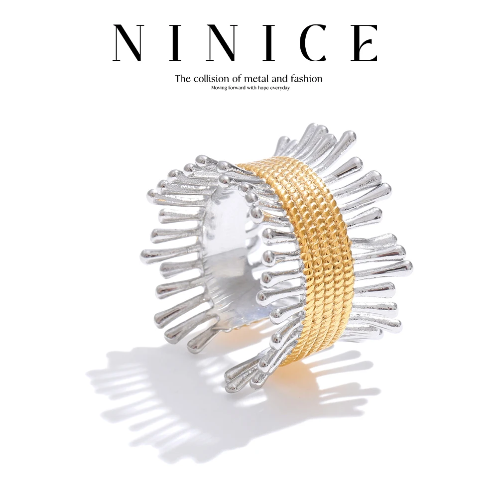 NiNice Rings Stainless Steel Jewelry Woman Original Bonfire Shaped Geometric Open Simple  Fashionable Design Trendy Gift New