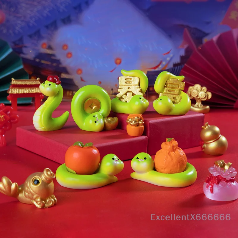 

2025 Home Desktop Decoration Year Of The Snake Ornament Cartoon Lucky Snake Figurine Micro Landscape Car Gifts