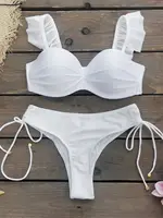 Conjunto de Bikini con tiras y volantes para mujer, ropa de playa push-up, traje de baño de cintura alta, vendaje Sexy para mujer, ropa de vacaciones, nuevo, 2024