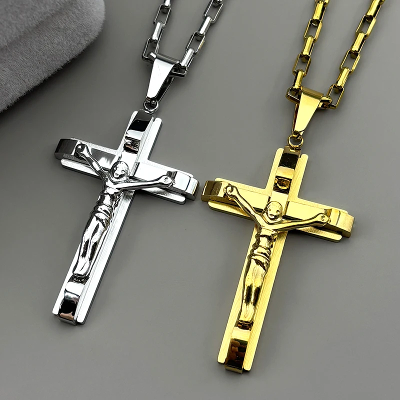 

Jesus Cross Crucifix Pendant Necklace for Women Men Stainless Steel Gold Silver Color Christian Religion Hip Hop Chain Jewelry