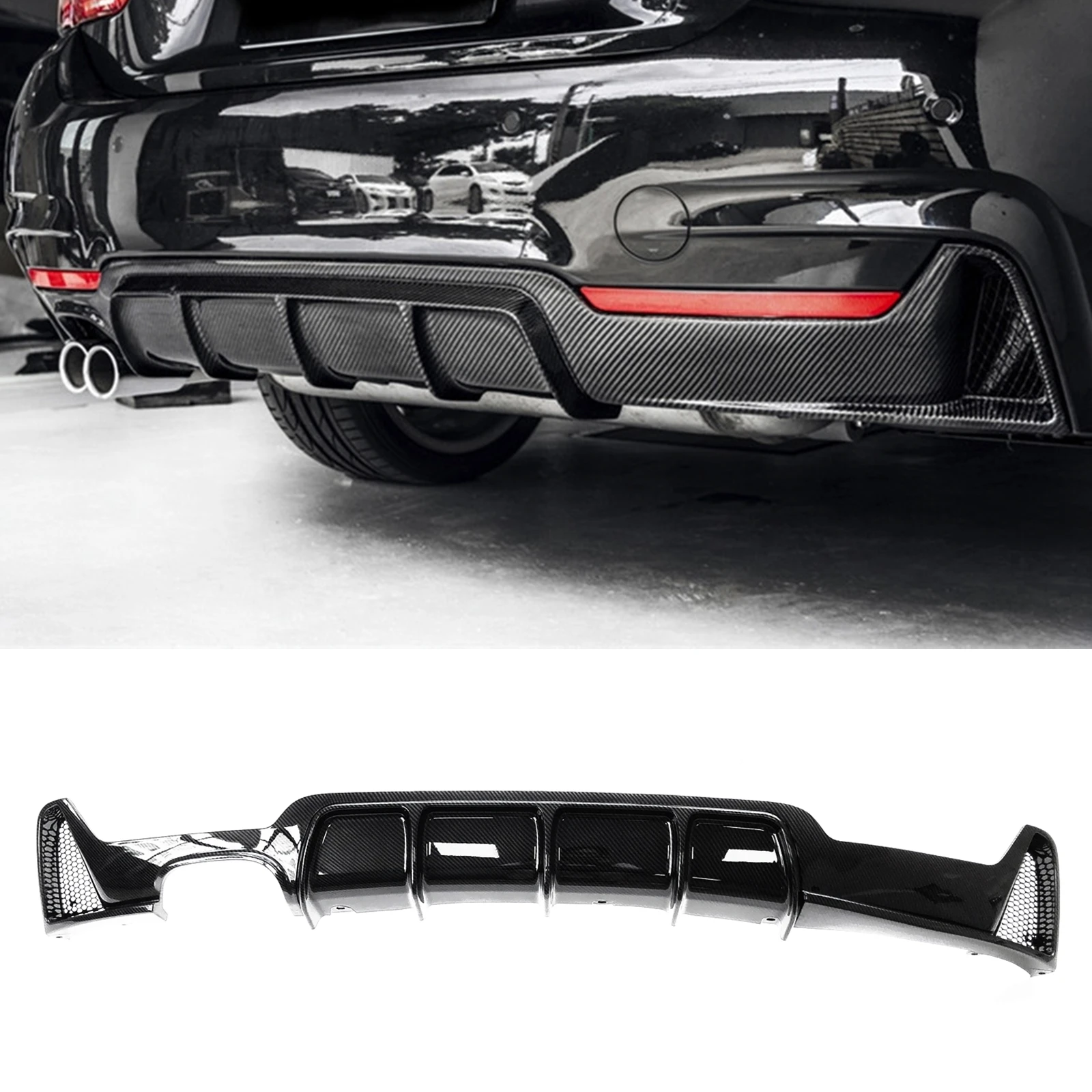 

For BMW 4 Series F32 F33 F36 435i M Sport 2014-2020 440I Rear Bumper Diffuser Lip Carbon Fiber Look/Gloss Black Splitter Spoiler