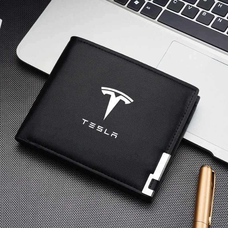 Leather Car Short Men Wallet Purse With Card Holder License Accessories For Tesla Model 3 Model S ModelX Model Y Roadster SpaceX