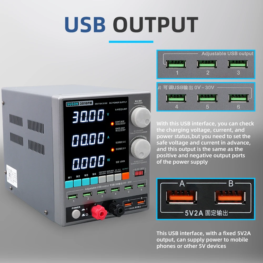 SUGON 3010PM Adjustable 4-Digits Display Programmable DC Power Supply 30V 10A Voltage Current Regulator