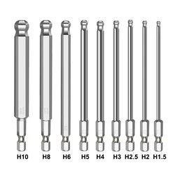 1pc Ball End Screwdriver Bit Alloy Steel Metric Hex Bit Long Magnetic Driver Bit H1.5/H 2/H 2.5/H3/H4/H5/H6/H8/H10 Hand Tools