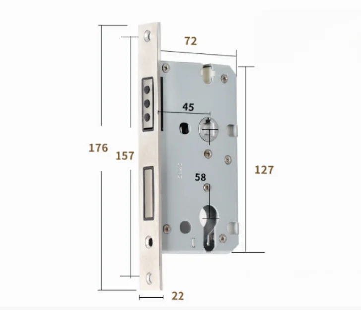 

Silent Operating Mechanical Door Lock Body for Wooden Doors 35 50mm Thickness with Reversible Lock Tongue 72 58 Center