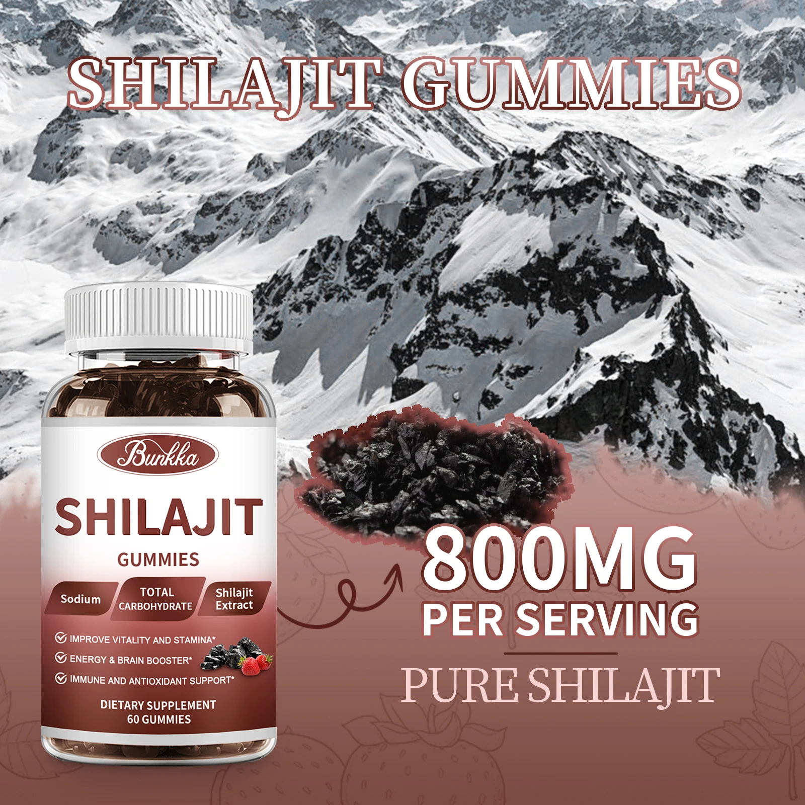 BUNKKA Shilajit Gummies Shilajit Resin Himalayan Original Pure Extract 800mg High in Minerals and Fulvic Muscle Energy Level