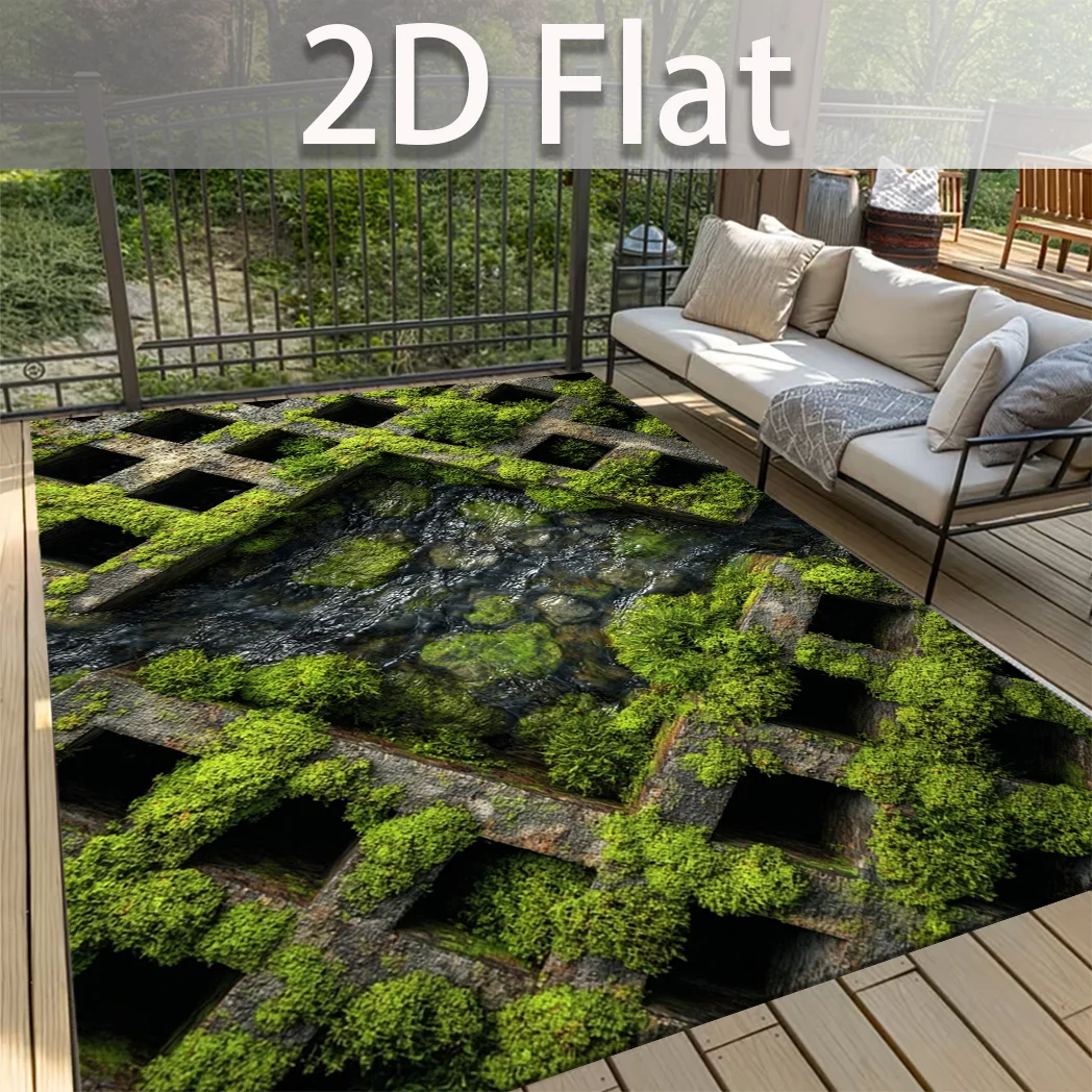 1pc 2D Flat Moss Plaid Running Water Rectangle Area Rug, Versatile Home Decor, Ideal Gift, Perfect for Dining Room Bedroom