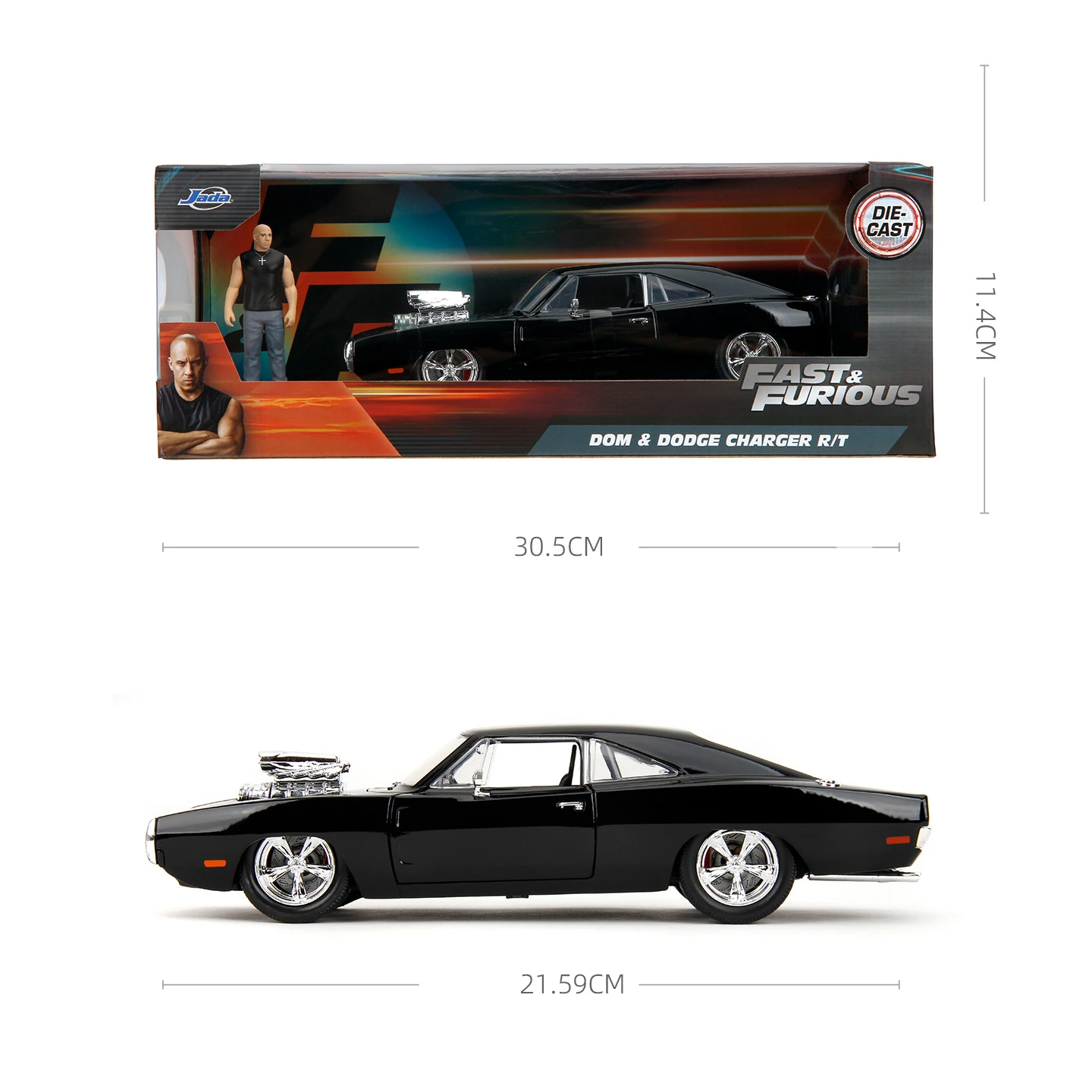 JADA 1:24 Fast & Furious 1970 Dodge Charger Dom's Die-Cast Model - Iconic Black Charger with Collectible Dom Figure JD35907 view 6