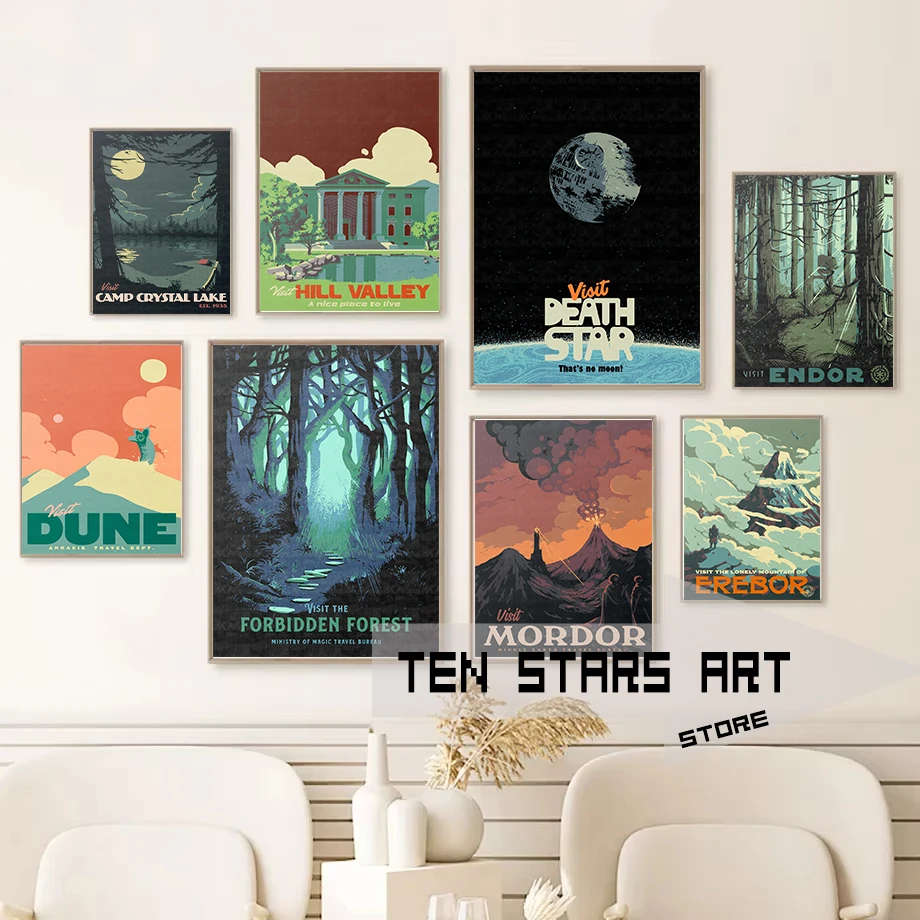 Movies Traveling Poster Visit Death Star Dune Wall Decor Retro 80 90s Movies Wall Decor Home Living Room Decoration Prints Gift