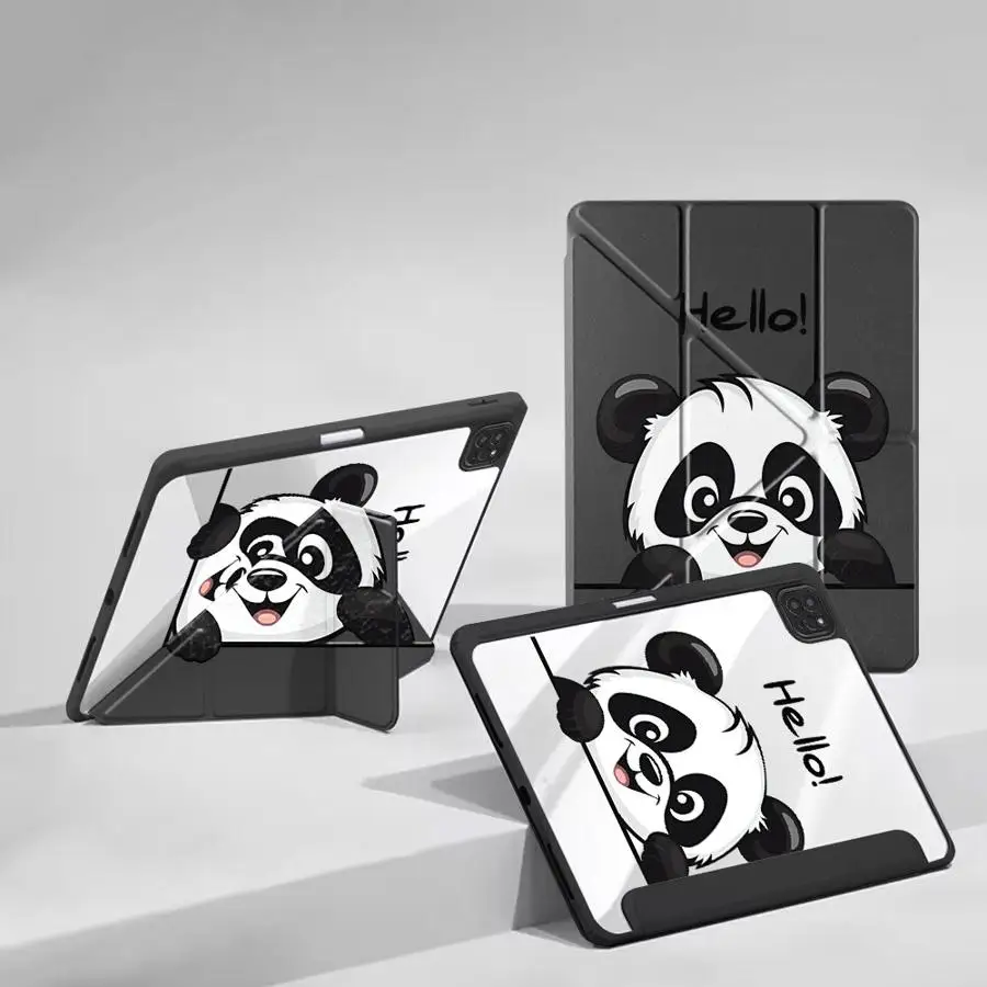 

Cute Hello Panda Tablet Case For iPad Pro 11 10 9 8 7 th 12.9inch Air 4 5 M3 M2 M4 11inch Mini 6 7 Pro 2025 Holder Cover