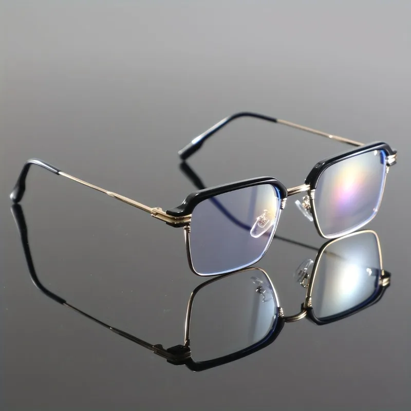 1 Pair of Men'S Metal Square Minimalist Casual Fashion Anti-Blue Light Glasses Suitable for Daily Commuting Vacation Home Wear