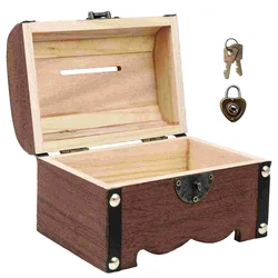 Wooden Piggy Bank Vintage Treasure Chest Storage Box Lock Keys Decorative Small Money Saving Box Retro Boys Jewelry Boxs Party